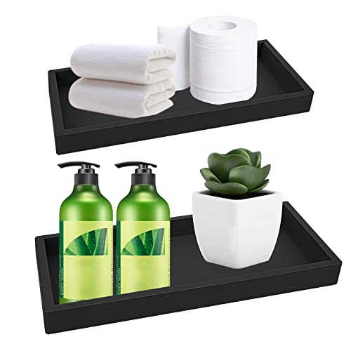 2Pcs Bathroom Tray, Modern Bathtub Vanity Tray Toilet Tank Topper Paper Storage Decorative Organizer Box Silicone Kitchen Soap Holder for Counter Decor Dresser Tops (Black, Large)