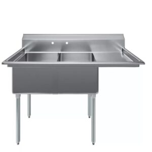 18" X 18" X 12" TWO COMPARTMENT STAINLESS STEEL COMMERCIAL KITCHEN PREP & UTILITY SINK | NSF (RIGHT DRAINBOARD)