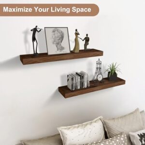 FALANZATH Floating Shelves Wall Mounted, Rustic Wood Shelves Set of 2, 30 Inch Wall Shelves for Bathroom, Bedroom, Kitchen, Shelves for Wall Decor (Dark Walnut)