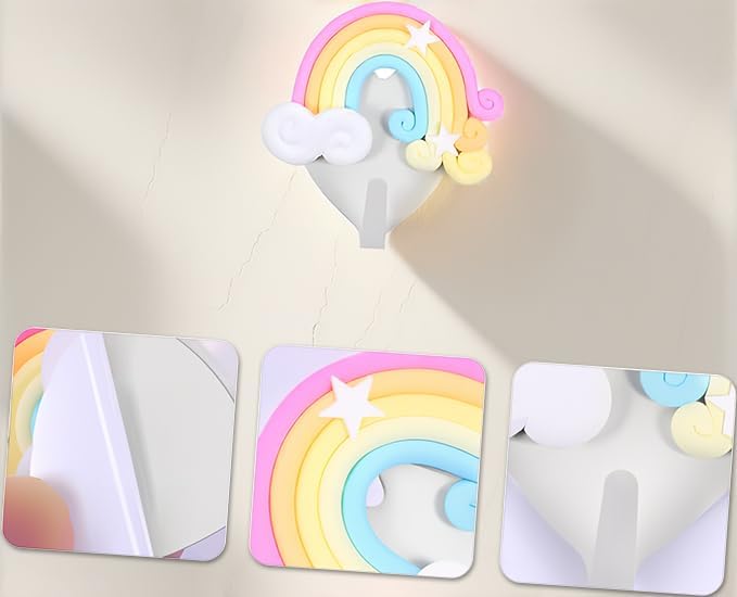 18Pcs Rainbow Wall Hook Cute Clouds Star Rainbow Key Hat Towel Hooks Adhesive Drill Free Wall Hangers Wall- Mounted Hanger Wall Clothes Hooks for Home Office Kids Room