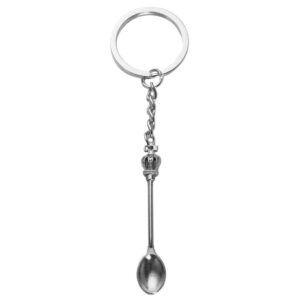 mini crown spoon keychain, key ring christmas kitchen spoon crown metal key chain 57x9mm craft jewelry gift keychain(silver)