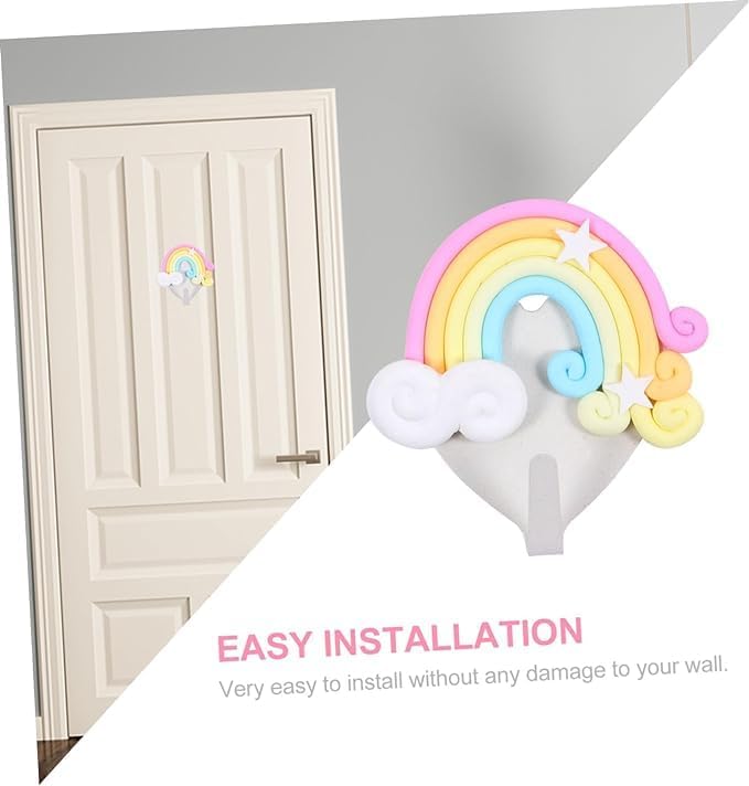 18Pcs Rainbow Wall Hook Cute Clouds Star Rainbow Key Hat Towel Hooks Adhesive Drill Free Wall Hangers Wall- Mounted Hanger Wall Clothes Hooks for Home Office Kids Room