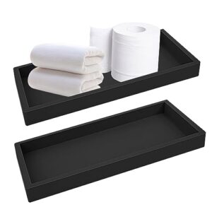 2Pcs Bathroom Tray, Modern Bathtub Vanity Tray Toilet Tank Topper Paper Storage Decorative Organizer Box Silicone Kitchen Soap Holder for Counter Decor Dresser Tops (Black, Large)