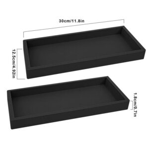 2Pcs Bathroom Tray, Modern Bathtub Vanity Tray Toilet Tank Topper Paper Storage Decorative Organizer Box Silicone Kitchen Soap Holder for Counter Decor Dresser Tops (Black, Large)