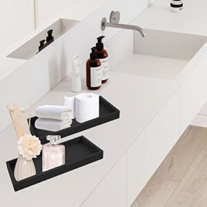 2Pcs Bathroom Tray, Modern Bathtub Vanity Tray Toilet Tank Topper Paper Storage Decorative Organizer Box Silicone Kitchen Soap Holder for Counter Decor Dresser Tops (Black, Large)