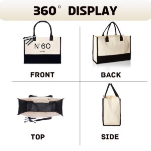 QLSKO 60th Birthday Gift Canvas Tote Bag for Women,N°60 EST.1964 Keepsake Beach Bag 60 Party Birthday Idea Present supplies for Her Sixty