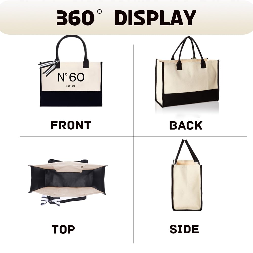 QLSKO 60th Birthday Gift Canvas Tote Bag for Women,N°60 EST.1964 Keepsake Beach Bag 60 Party Birthday Idea Present supplies for Her Sixty