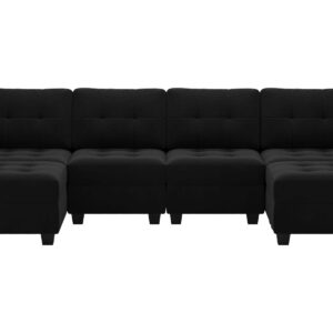 Belffin Modern U Shaped Modular Sectional Sofa with Storage Seats, 6 Seats Sleeper Couch with Reversible Chaise, Modular Oversized Sectional with Ottomans, Black