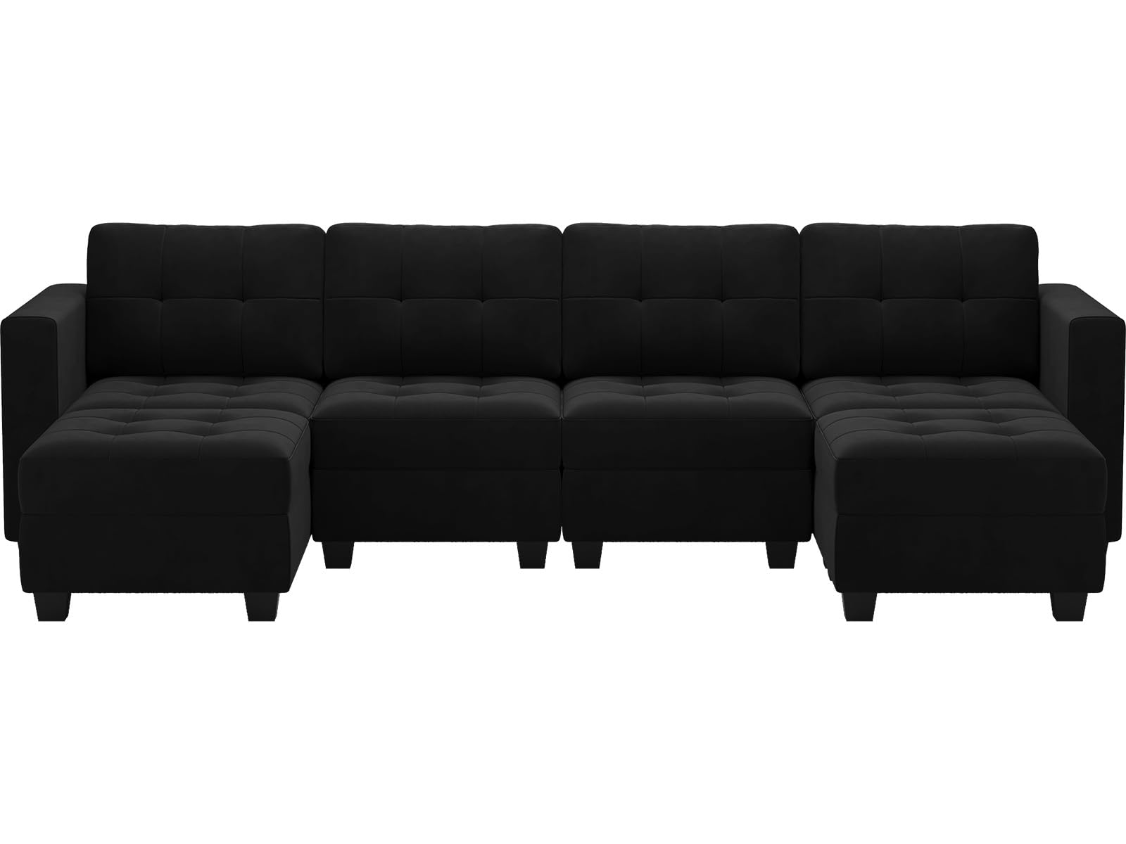 Belffin Modern U Shaped Modular Sectional Sofa with Storage Seats, 6 Seats Sleeper Couch with Reversible Chaise, Modular Oversized Sectional with Ottomans, Black