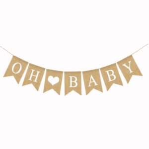 prestrung oh baby burlap banner sign - baby shower decorations - neutral gender reveal party decor for girl boy