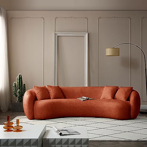 ERYE 102" Teddy Fleece Boucle Curved Sofa, Modern Half Moon Comfy Sectional Leisure Couch, Beautiful Freestanding 5 Seats Sofa&Couch for Living Room, Professionally Perfect Shape More Decorative