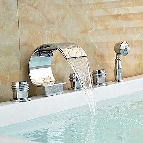 Kitchen Taps Kitchen Tap Faucet Three Handles 5 Pieces Bath Tub Faucet Brass Chorme Polish Faucet Deck Mounted Mixer Tap