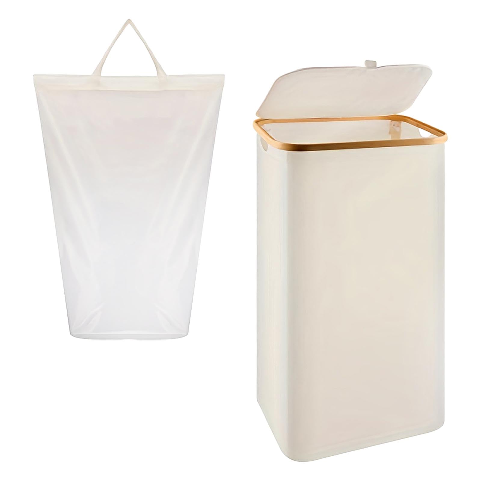 Storage Basket Clothes Hamper Foldable Inner Bag with Handle Hollow Handle Large Laundry Basket Laundry Hamper for Bathroom, Beige