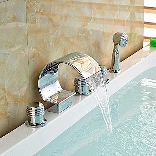 Kitchen Taps Kitchen Tap Faucet Three Handles 5 Pieces Bath Tub Faucet Brass Chorme Polish Faucet Deck Mounted Mixer Tap