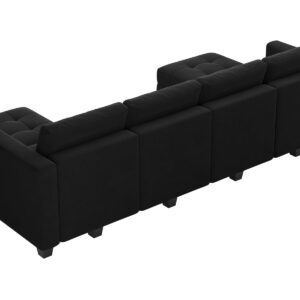 Belffin Modern U Shaped Modular Sectional Sofa with Storage Seats, 6 Seats Sleeper Couch with Reversible Chaise, Modular Oversized Sectional with Ottomans, Black