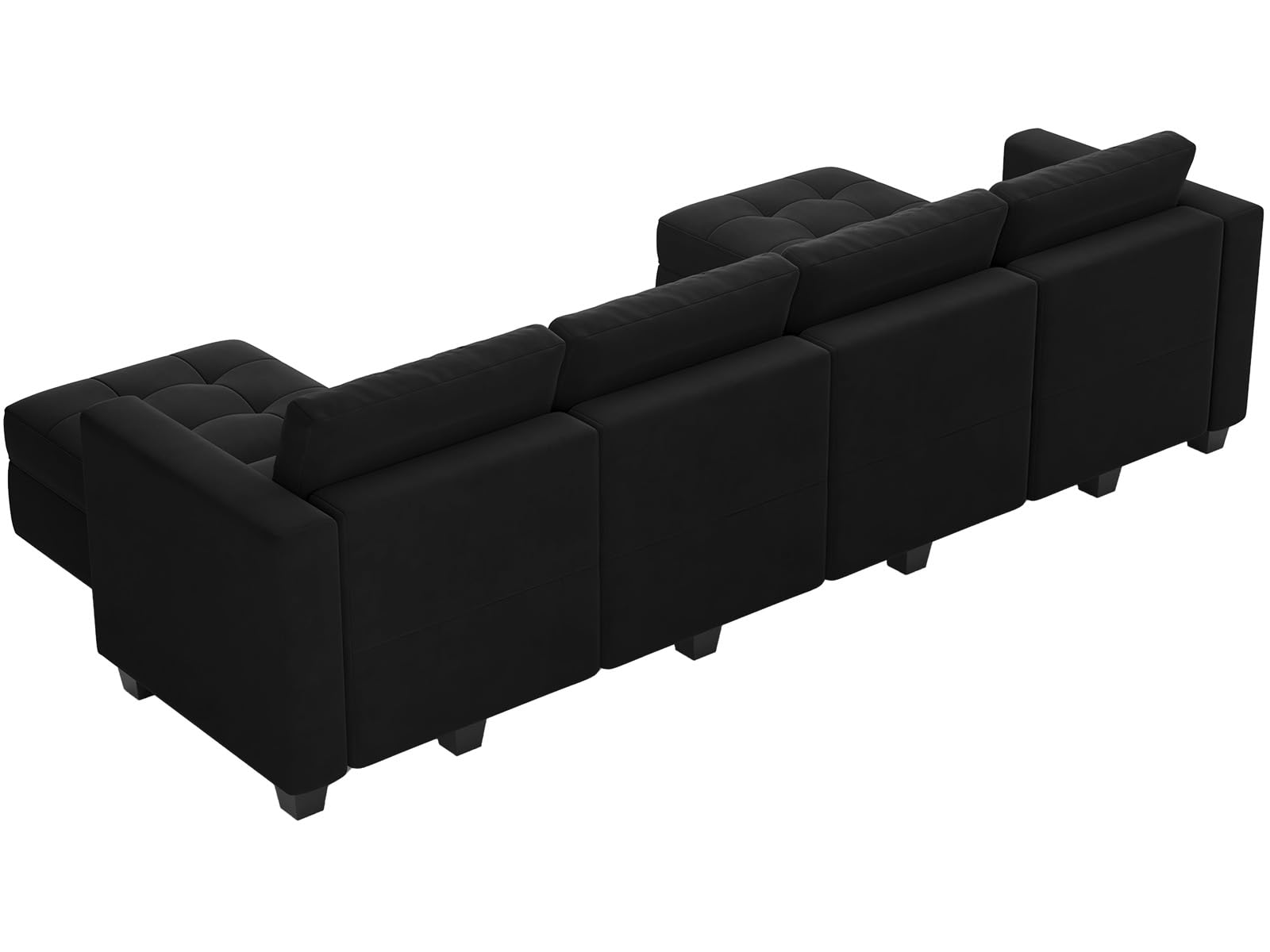 Belffin Modern U Shaped Modular Sectional Sofa with Storage Seats, 6 Seats Sleeper Couch with Reversible Chaise, Modular Oversized Sectional with Ottomans, Black