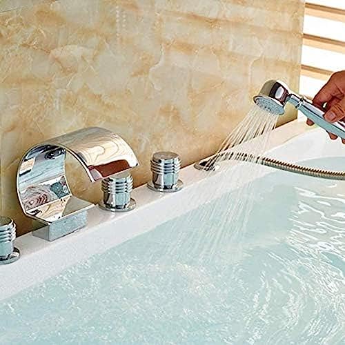 Kitchen Taps Kitchen Tap Faucet Three Handles 5 Pieces Bath Tub Faucet Brass Chorme Polish Faucet Deck Mounted Mixer Tap