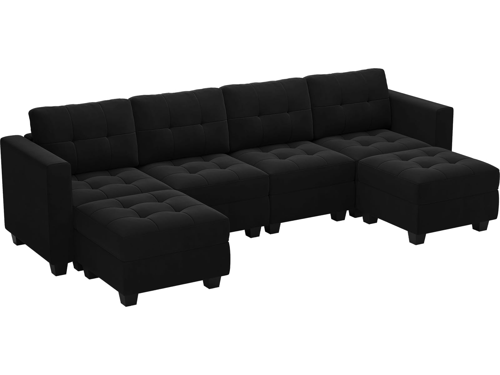 Belffin Modern U Shaped Modular Sectional Sofa with Storage Seats, 6 Seats Sleeper Couch with Reversible Chaise, Modular Oversized Sectional with Ottomans, Black