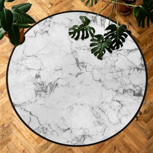 White Marble Large Round Rug 5ft art marble Large Circle Area Rugs Washable Non-Slip Round Carpet Circular Moon Throw Mat for Indoor Outdoor Bathroom Kitchen Living Room Nursery Bedroom