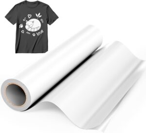 hisiu white htv heat transfer vinyl,12" x8ft white iron on vinyl for t shirts, white htv vinyl roll compatible with cricut and all cutting machine, stretch vinyl easy to cut and transfer diy design