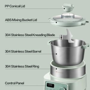 MOKKOM Electric Dough Maker with Proof Dough Function, Microcomputer Timing, 4.5Qt 304 Stainless Steel Bowl, Dough Mixer with Stuffing Blade, Green