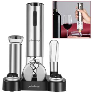 Electric Wine Opener Set with Stand, Wine Gift Set with Rechargeable Wine Opener, Wine Aerator, Foil Cutter, Vacuum Pump and 2 Stoppers, 7-in-1 Wine Bottle Opener Set for Home Party Bar Outdoor Gift