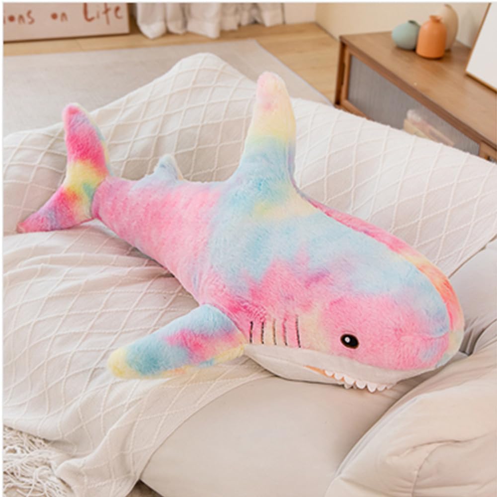 OUKEYI 30 Inch Giant Shark Stuffed Animal Pillow, Soft Shark Toys Big Shark Plush Pillows for Kids,Comfortable Sleeping Pillow Back Cushion Doll Gift for Kids (Dazzling Colors)