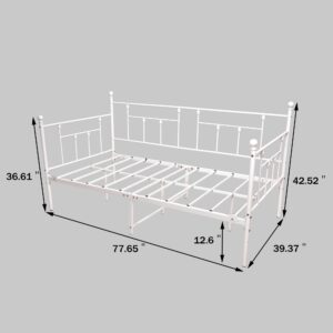 HAHRIR Metal Daybed Frame and Trundle Set Premium Steel Slat Support Daybed and Roll Sofa Bed (Shiny White, Twin)