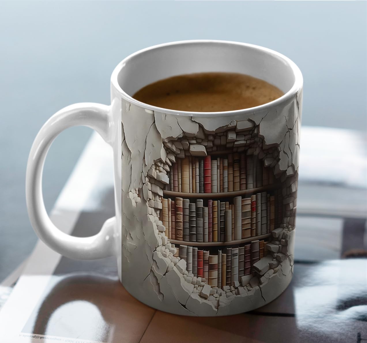 Aigori Library Bookshelf Mug, Cool Bookish Ceramic Coffee Mug, Book Lovers Gifts for Readers, Creative Book Club Mug(11oz), Novelty Gifts for Birthday Christmas Men Women Friends