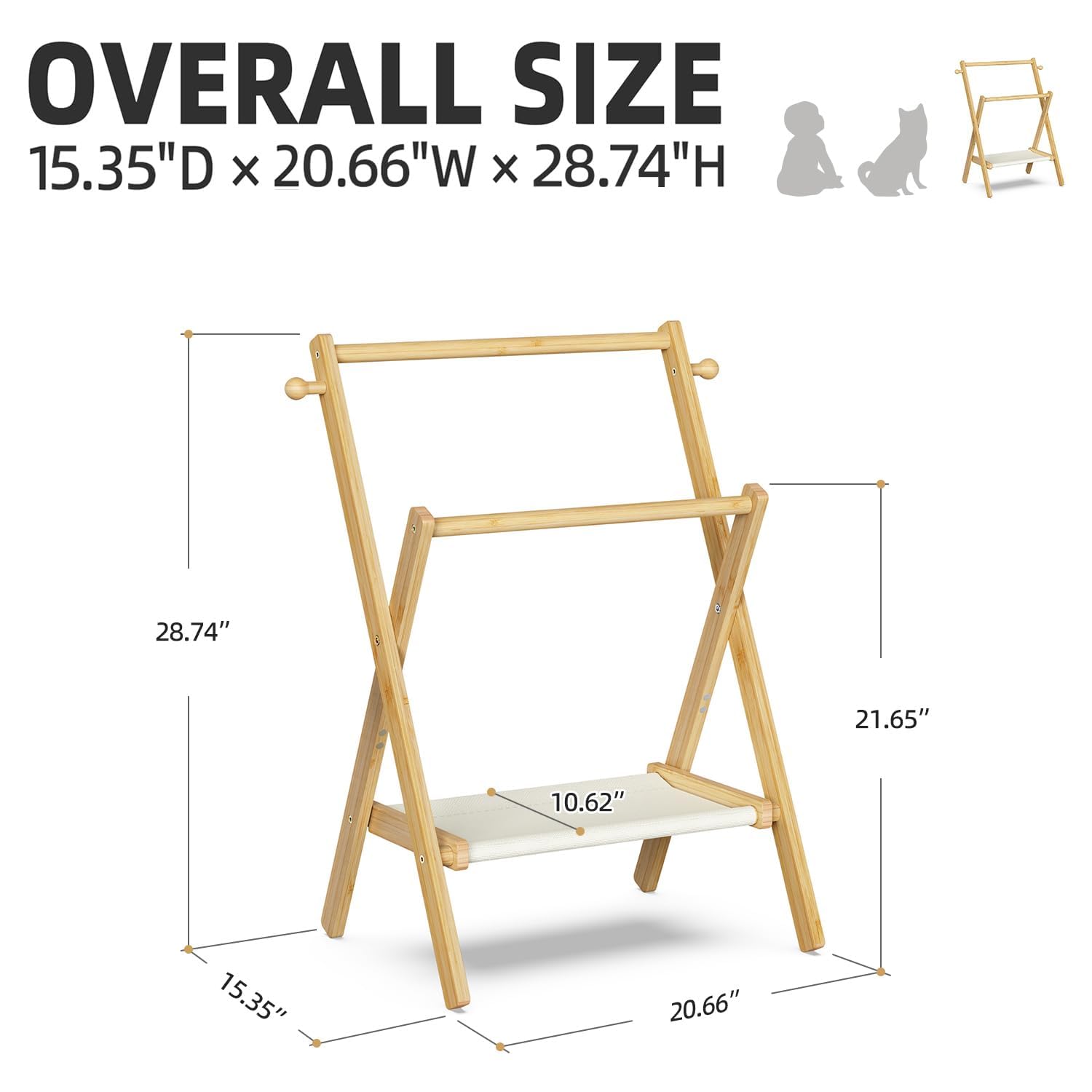 BAMBOOHOMIE Baby Clothing Rack for Baby Shower Pets Dolls, Baby Clothes Rack with Storage Shelf & Double Rods, Toddler Clothes Rack, Mini Closet Rack, Baby Shower Rack (Natural)