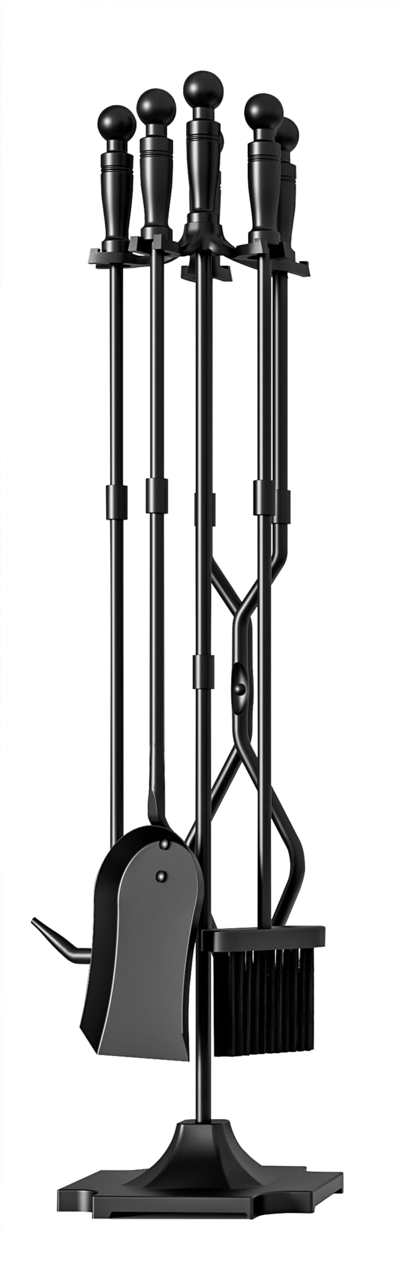 Fire Beauty Fireplace Tools, 5 Pieces Fireside Accessories Fire Kit Set, Stand Woodstove Tools Holder Wrought Iron Handle Indoor Fireset Stand (32 Inches)