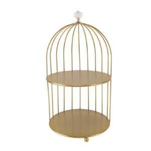 ftvogue bird cage cosmetic organizer,cosmetic rack bird cage desktop makeup organizer rack, space saving iron unique makeup display rack for home bathroom, gold (double layers)