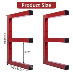 Anglerbasics Lumber Storage Rack,3-Level Metal Shelf Lumber Rack Wall Mount,Heavy Duty Wood Storage Racks,Garage Wood Organizer Steel Wall Mounted Indoor Outdoor Use, Hold Up to 330 lbs, 2 Pack Red