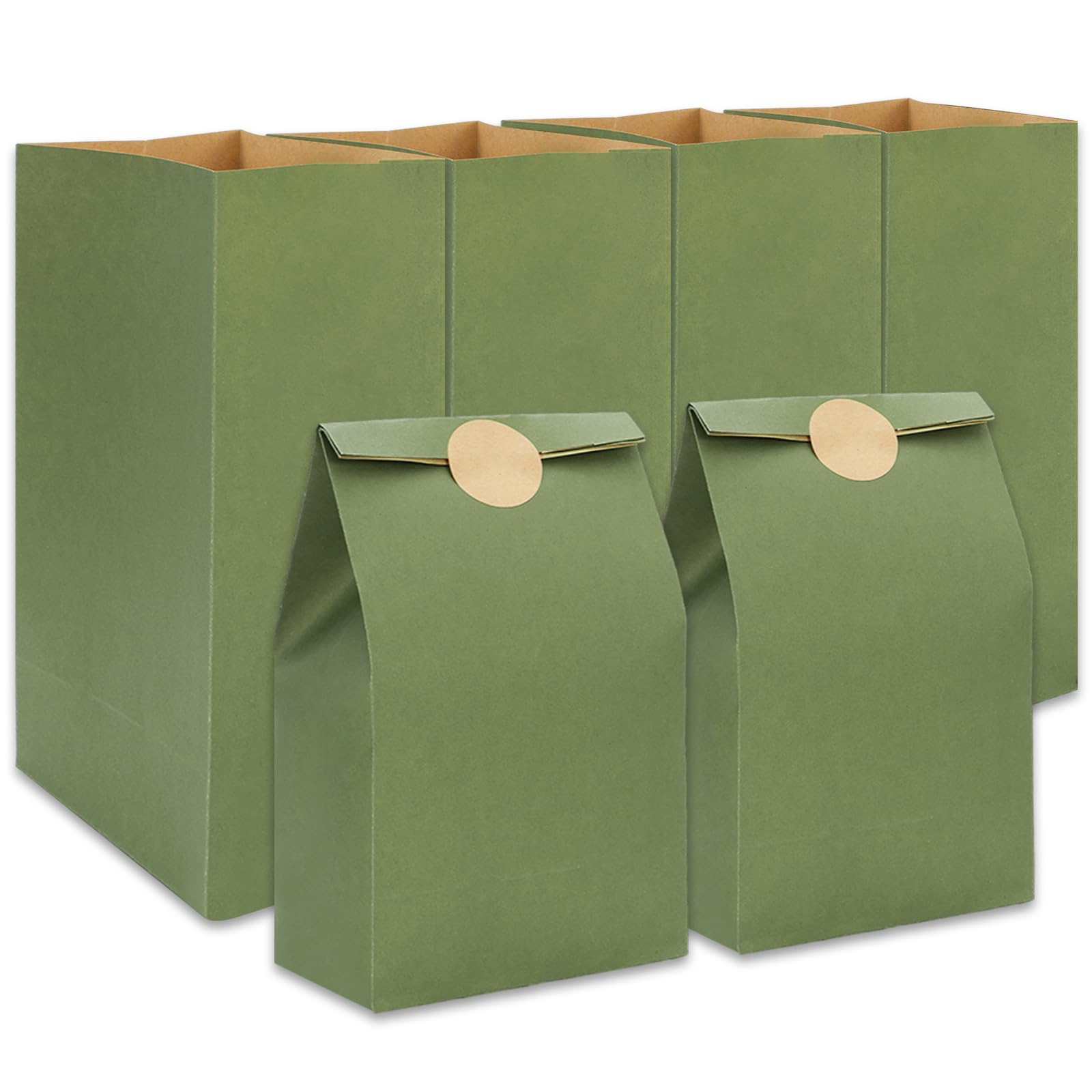 Whaline 24Pcs Sage Green Party Favor Bags Kraft Paper Gift Bags with Stickers Goodie Candy Treat Bags for Wedding Baby Shower Birthday Party Gift Wrap Supplies