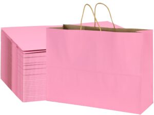 blewindz 70pcs pink gift bags large 16x6x12 inches kraft paper bags with handles bulk – goodie bags shopping bags for grocery merchandise