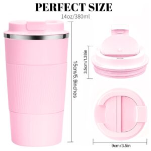 YINBAOGE Insulated Travel Coffee Mug Spill Proof Leak Proof Pobtable To Go Camping Stainless Steel Coffee Tumbler Reusable Coffee Cups with Lids Thermos for Hot and Cold Drink (Pink, 12 OZ)