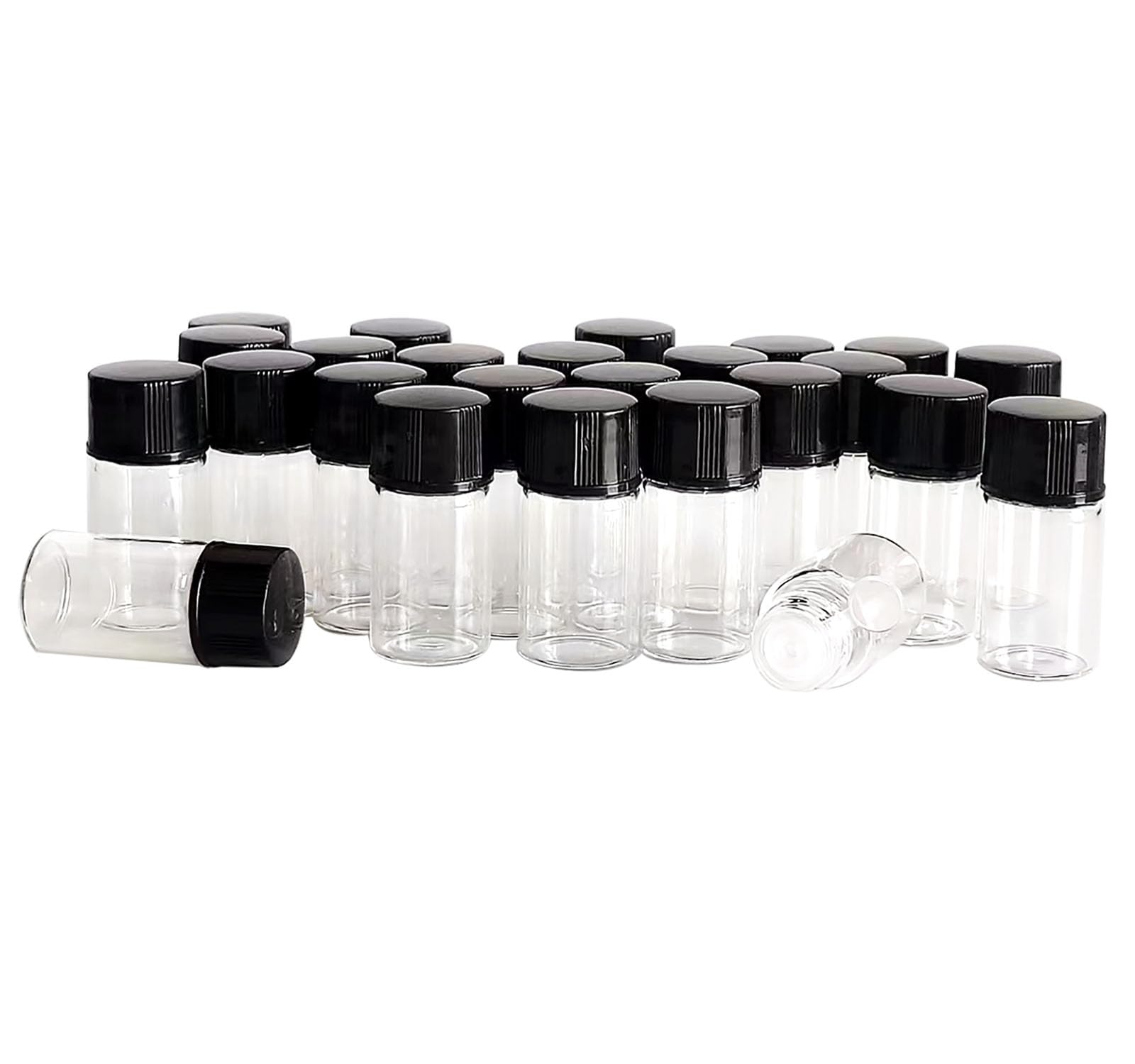 AGENIZ 50PCS 3ml Clear Glass Vials,Small Liquid Sample Bottle with Screw Caps and Plastic Stoppers,for Travel Mini Essential Oil Bottle, Sample Perfume Bottles (3ml)