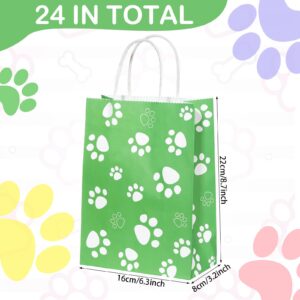 Capoda 24 Pcs Dog Print Bags with Handle Paw 8.7 x 6.3 x 3.2 Inch Paper Gift Bags Red Green Yellow Blue Cat Paw Candy Bags Puppy Dog Shopping Bags Bulk for Dog Cat Birthday Pet Party Favor Supplies