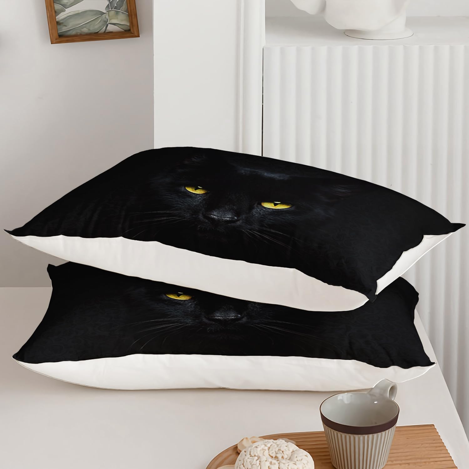 AILONEN Cat Duvet Cover Set Full Size, Black Cat Eyes Print Bedding Set,Pet Animals Cat Lovers Comforter Covet Set 3 Pieces, 1 Quilt Cover and 2 Pillowcases (No Comforter)