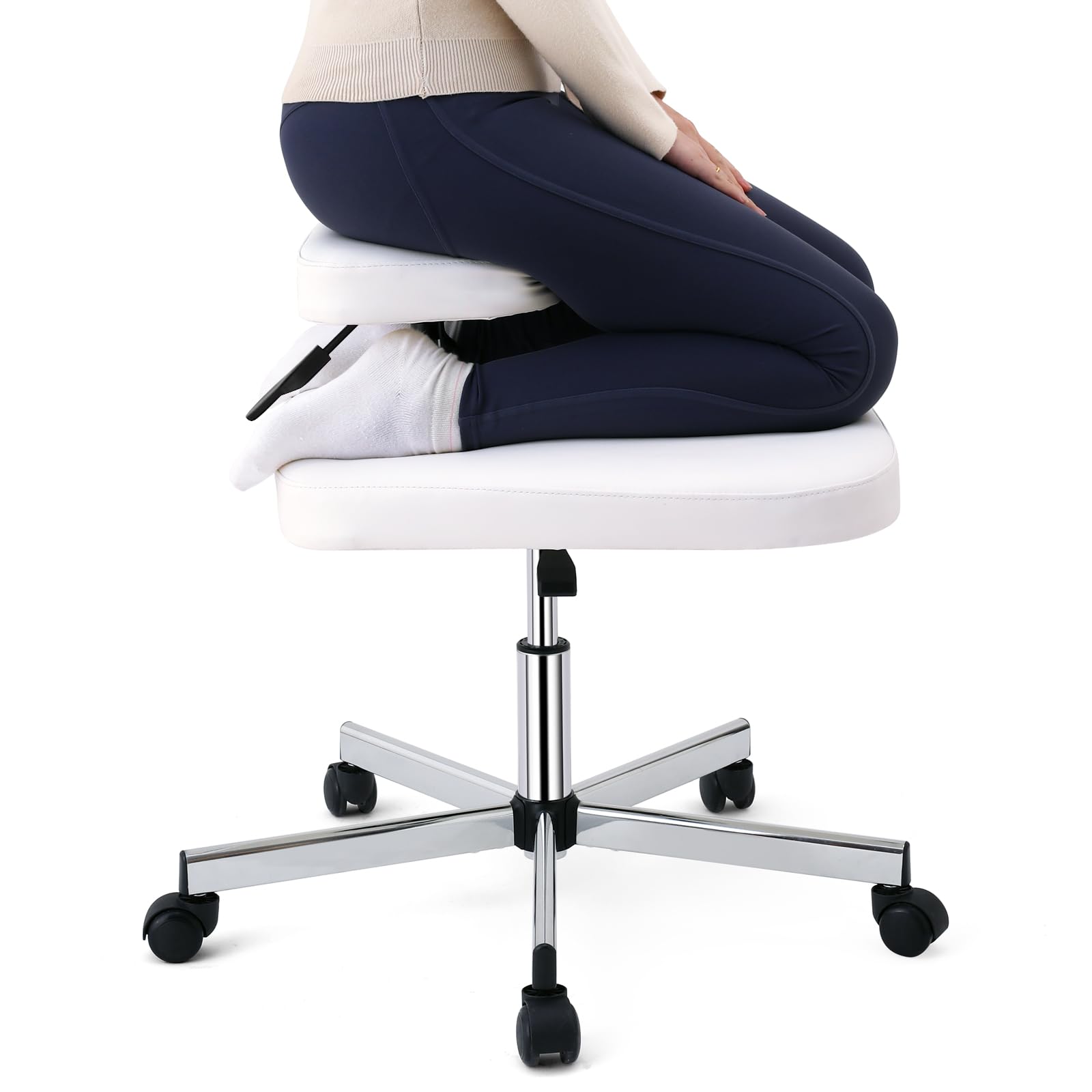 LHOOCX Cross Legged Chair, Height-Adjustable Kneeling Chair for Office and Home, Ergonomic Office Chair, Criss Cross Chair (White)