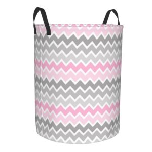 Large Laundry Hamper Bag, Collapsible Laundry Basket Pink Grey Gray Ombre Chevron Dirty Clothes Storage Washing Bin for Bathroom, Dorm Essentials