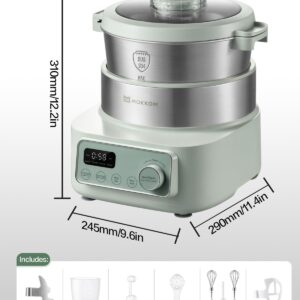 MOKKOM Electric Dough Maker with Proof Dough Function, Microcomputer Timing, 4.5Qt 304 Stainless Steel Bowl, Dough Mixer with Stuffing Blade, Green