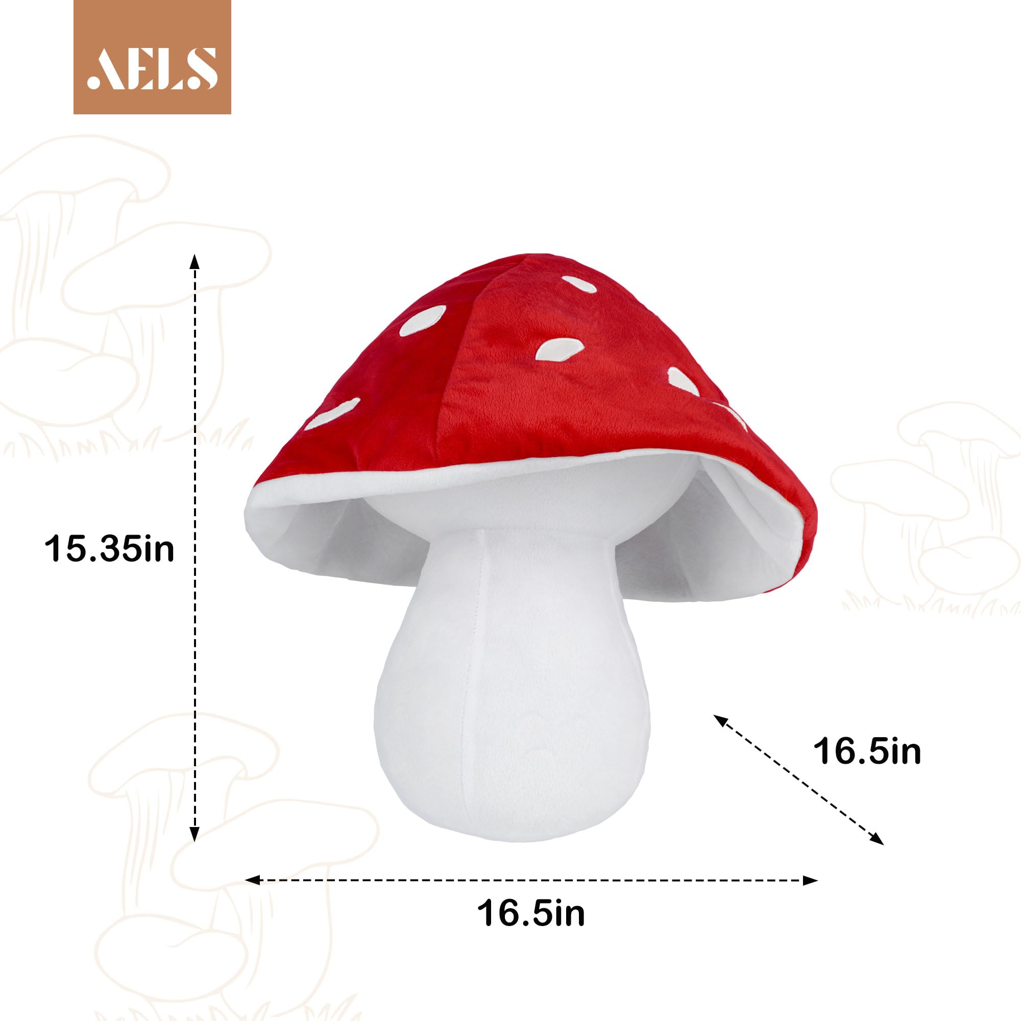 AELS 15.35 Inches Mushroom Pillow, Cute 3D Polka Dot Mushroom Plush, Decorative Throw Pillow for Mushroom Lover Sofa Couch Living Room Bedroom Nursery Decor, Red