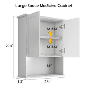 VIMYFAMY Bathroom Cabinet Wall Mount Buffering Hinge,23"x29" inch Over Toilet Storage Cabinet and Adjustable Shelves, Large Space Wooden Medicine Cabinet