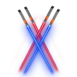 2024 Upgraded Lightsaber Chopsticks -Chopsticks For Kids - Glowing Chop Sticks - Reusable Lightsaber Chopsticks - Great Birthday and Christmas Gift for Movie Fans 2 Pairs (Red/Blue)