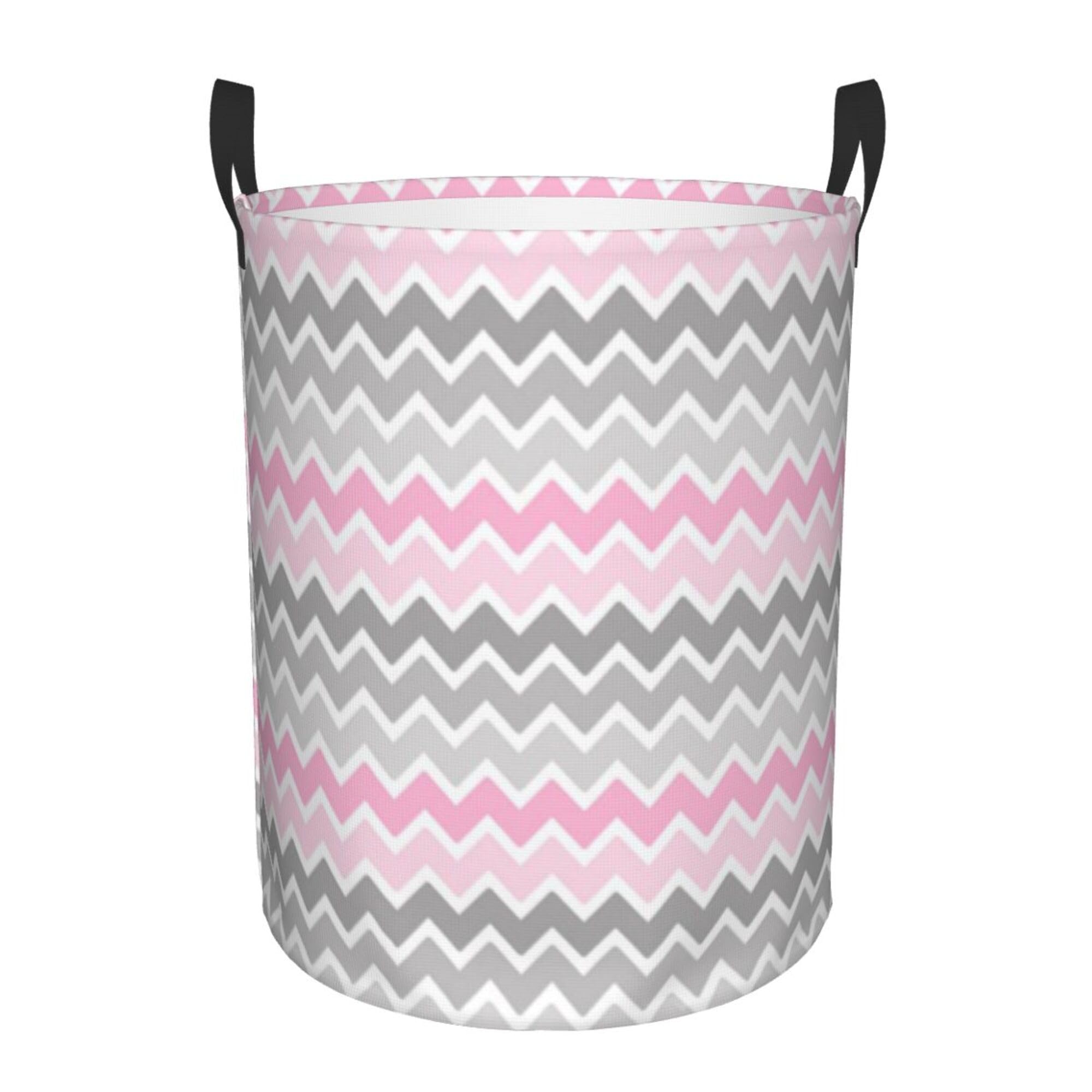 Large Laundry Hamper Bag, Collapsible Laundry Basket Pink Grey Gray Ombre Chevron Dirty Clothes Storage Washing Bin for Bathroom, Dorm Essentials