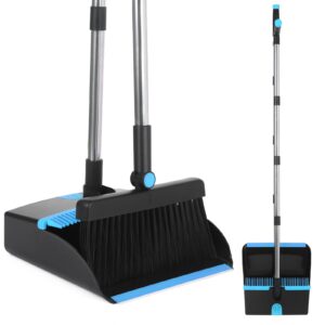 voowo broom with dustpan combo set, broom and dustpan set for home, kitchen broom for sweeping indoor outdoor, dust pan with long handle, broom with dustpan for office lobby floor cleaning (blue)