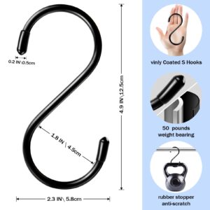 Dapute 5 Inch S Hooks, Large S Hooks for Hanging Heavy Duty, Vinyl Coated S Hooks 6 Pack Sturdy Non Slip Kitchen and Closet S Hooks for Hanging Jeans, Plants, Pots, Mugs, Pans, Feeders(Black)