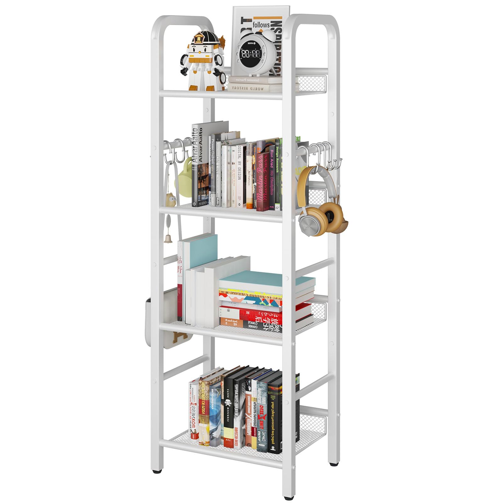 YMYNY 4 Tier Bookshelf, Freestanding Bookcase for Living Room, Bedroom, Home Office, Multi-Functional Storage Rack Organizer, Display Rack with Metal Frame, Rust Resistance, White, UHBC054W