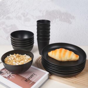 18pcs Wheat Straw Dinnerware Set Kitchen Plates and Bowls Sets HXYPN Unbreakable Dinner Plates Cereal Bowls Drinking Cups Reusable Dinnerware Sets Microwave Dishwasher Safe